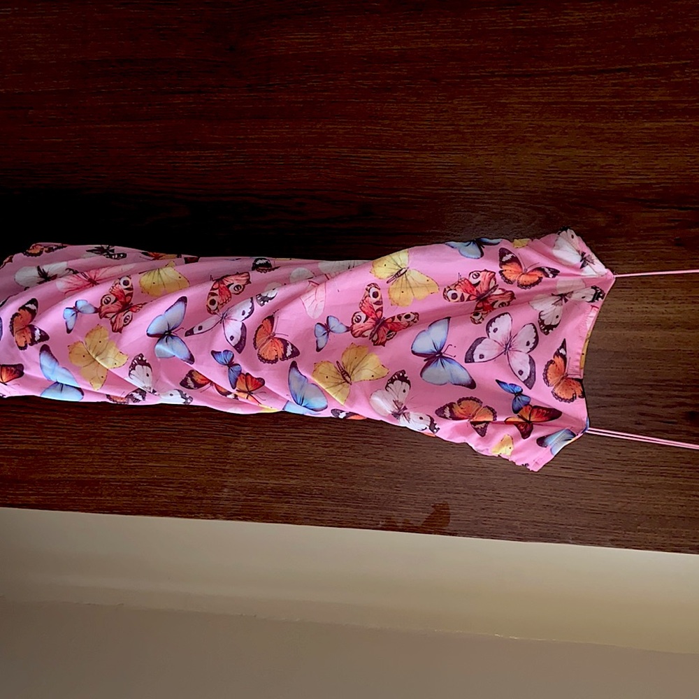 Pink Butterfly Spaghetti Strap Dress